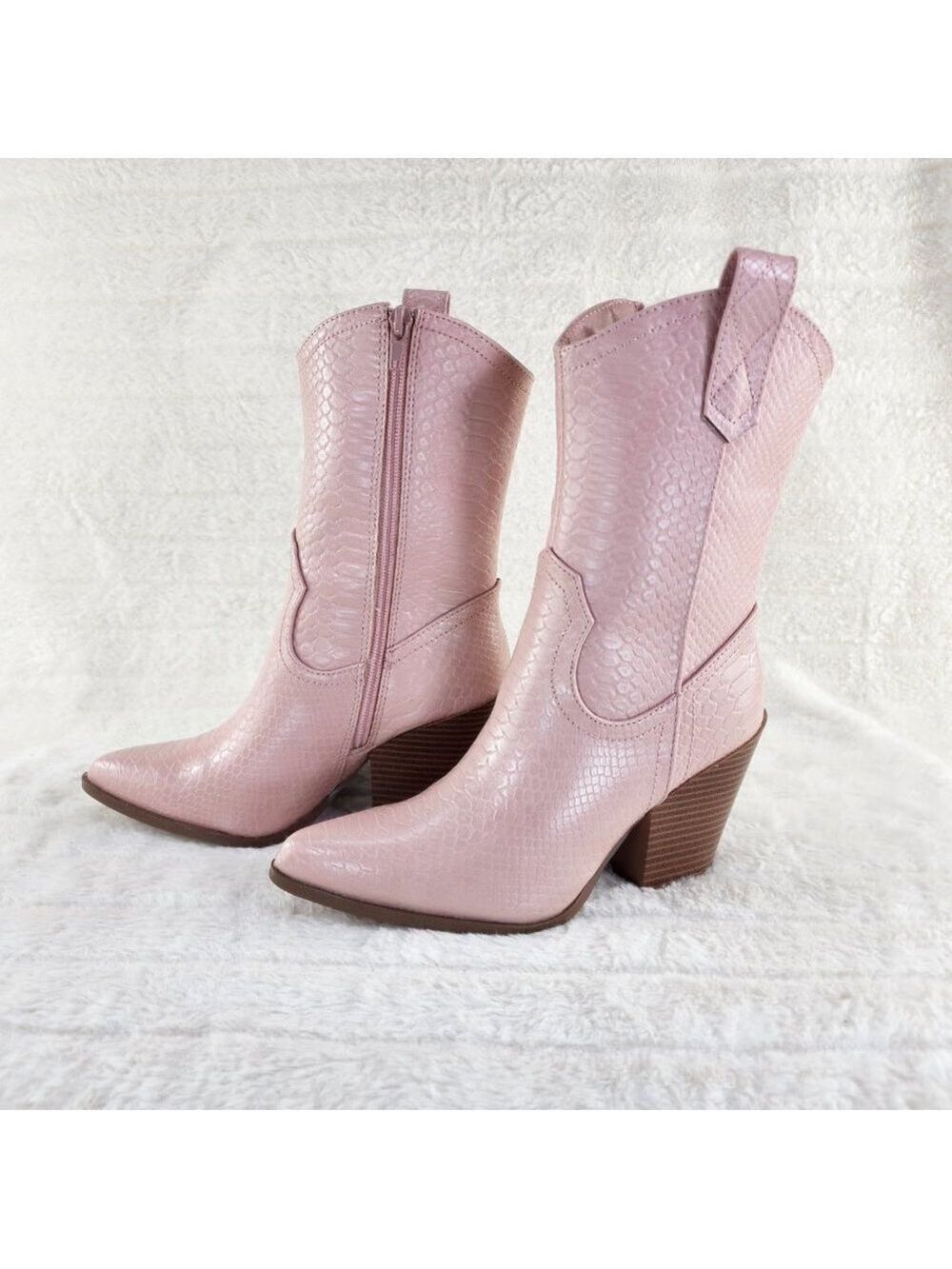 Dusty Pink Western Cowgirl Cow Boy Ankle Boots Slayer - Picture 3 of 10